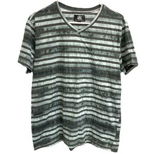 Rock & Republic V neck T shirt XL grey strip with green acid wash effects